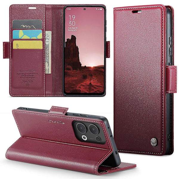 För Oppo Reno13 5G (Global) Fodral CASEME 023 Serie RFID-blockerande Läderplånbok Ställ Telefonfodral Multicolor Red