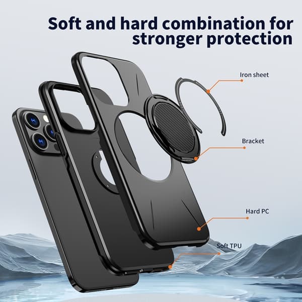 [RM]Mobile case for iPhone 13 Pro Max MagSafe Rotating Kickstand TPU + PC Svart 69