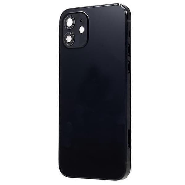 Kompatibel til iPhone 12 6.1 tommer Bag Batteri Hus Cover+Midterplade Ramme+Sideknapper Udskiftning, EU Version (med CE Logo Black