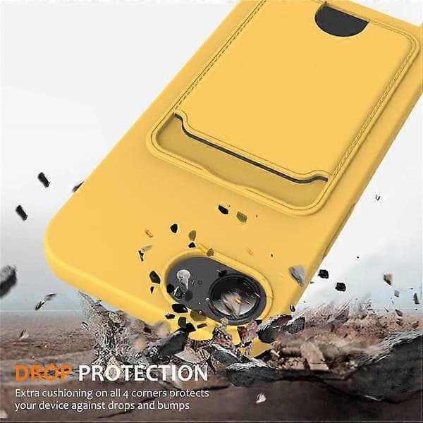 For iPhone 16e Deksel Flytende Silikon Kortholder Bakside Telefondeksel med Lanyard Yellow