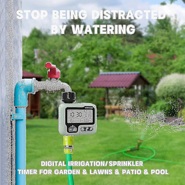[RM]Water Timer Irrigation Timer Ipx5 Waterproof Manual Automatic Sprinkler with Large LCD Screen Easy Installation A3