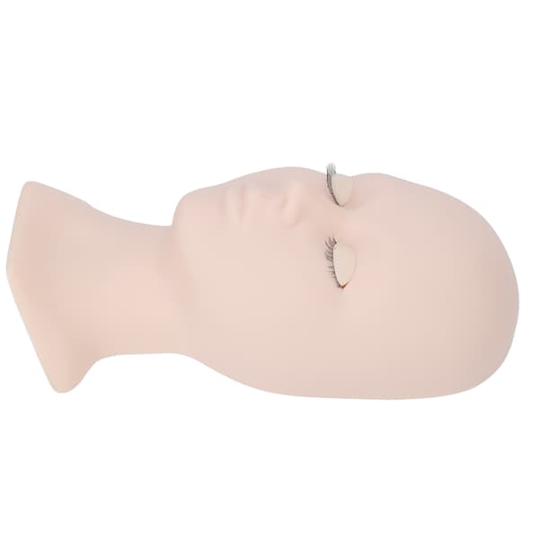 [RM]Silicone Makeup Massage Acupuncture Practice Head Model with Replaceable Eyelashes and Eyes Pink Eyelid