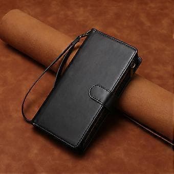 [RM]Compatible with iPhone 12 Wallet Case Premium Zipper Large Capacity Flip PU Leather Case - Black Black
