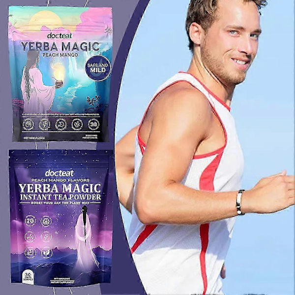 Yerba Mate Instant Tepulver, Smaker av Persika och Mango, Naturligt Mate-te med Prebiotika Peach Mango