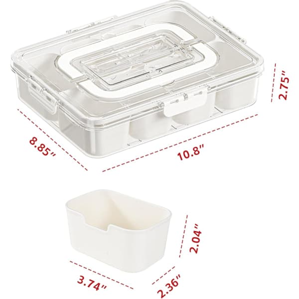 [RM] Divided Snack Tray with Lid and Handle Portable Snack Box Transparent Candy Storage