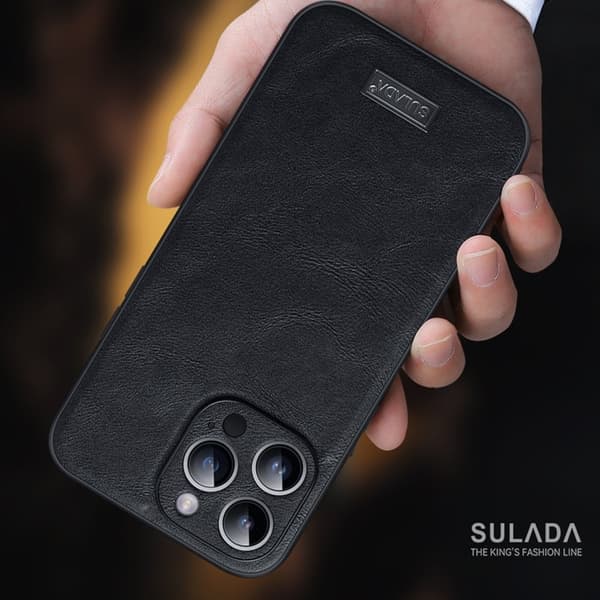 [RM]SULADA Mobile Case for iPhone 15 Pro PU Leather TPU PC Red Cowhide Texture 150