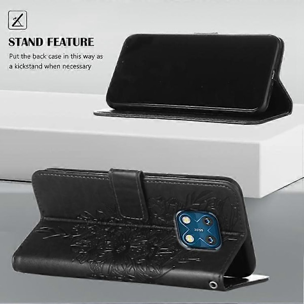 Kompatibel med Nokia XR20 Präglat Fjäril Läder Telefonfodral Black