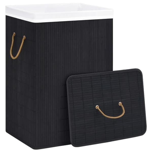 [RM]vidaXL Laundry Basket Bamboo with 1 Section Black Svart black