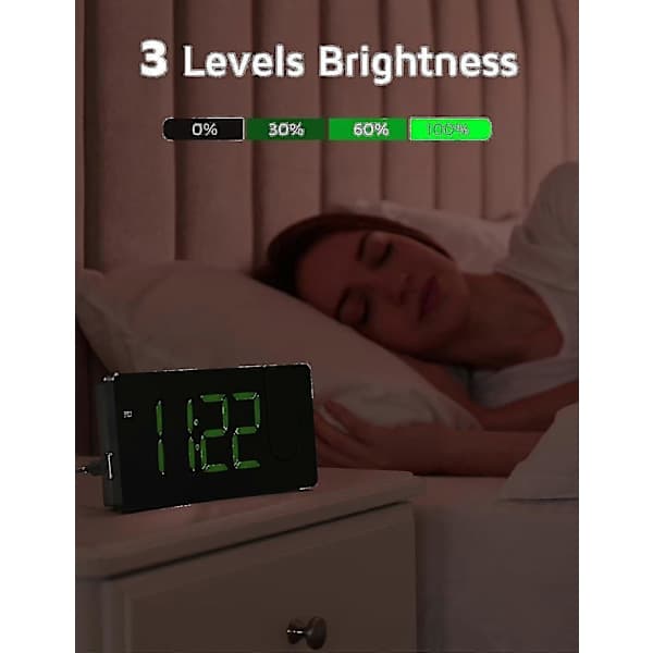 [RM]Projection Alarm Clock, Digital Clock with 180° Rotatable Projector, 3-Level Light Dimmer [HK] S-Green S-green Digit
