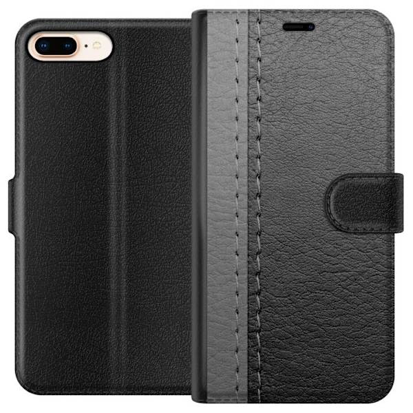 [RM]Compatible Wallet Case for Apple iPhone 8 Plus Black & Grey Leather Plånboksfodral
