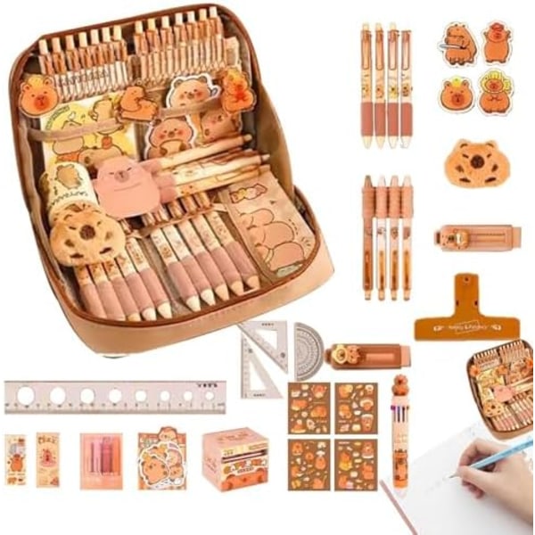 Capybara Pencil Case Set with Gel Pens/Stickers - Large Capacity for School/Kids - - -