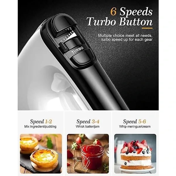 [RM]Electric Hand Mixer, 6 Speeds 400W with 2 Whisks and 2 Dough Hooks, Turbo Function, Eject Button