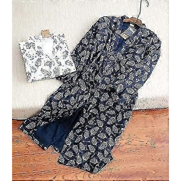 Kimono Morgonrockar för Män Bomull Badrock Khan Ångad Klädsel Badrockar Långärmad Sovkläder Loungewear Nattkläder. Marinblå Leaf M