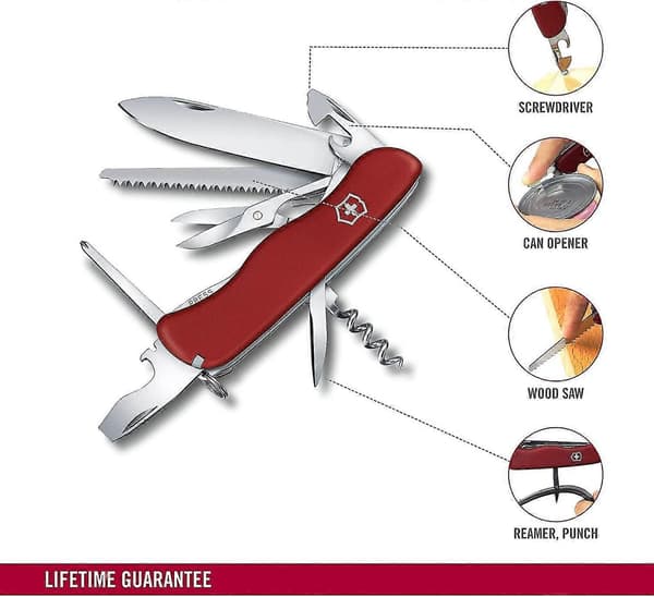 [RM]Swiss Pocket Knife, Multi-tool, 14 Functions, Blade, Scissors, Corkscrew, Red