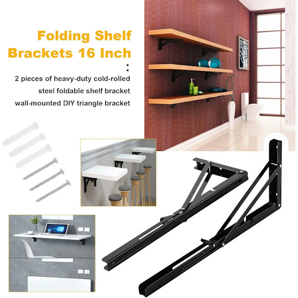 [RM]2 pcs 200 mm black wall folding bracket, folding bracket folding bracket heavy Loa