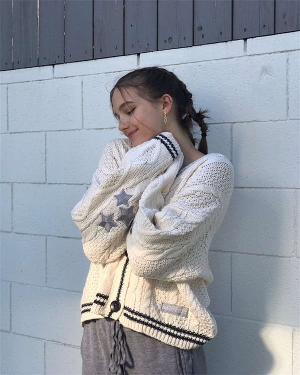 [RM]Håndlavet Rød Stjerne Folklore Cardigan Stjerne Broderet Merch Oversized C L