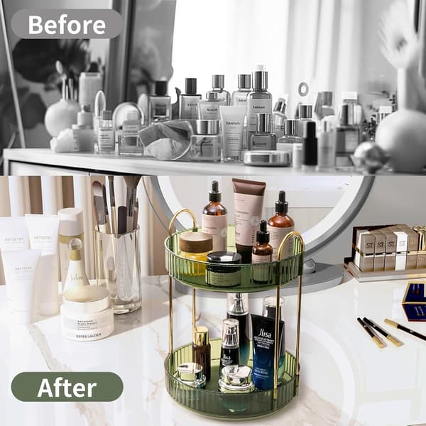 [RM]Makeup Organizer - 2 or 3 Drawers Makeup Storage 360° Rotating Makeup Stand Organizer Makeup Tools Green green 2 våningar