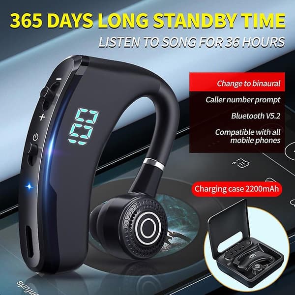 [RM]Bluetooth-headset Led trådløst headset Bluetooth5.2 headset 180 graders roterende ørekrog forretningsøretelefon forretnings Bluetooth-headset
