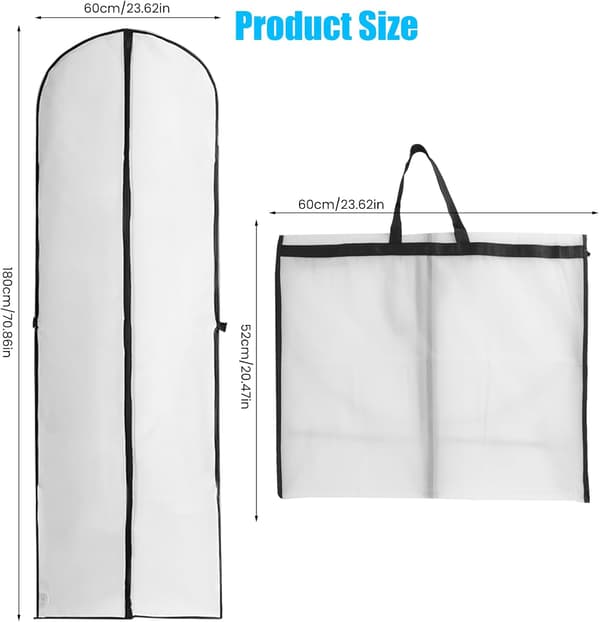 [RM] Foldable Protective Covers 180 * 60 cm, Breathable Dustproof Garment Covers for Long Evening Dresses Wedding Suits (White)