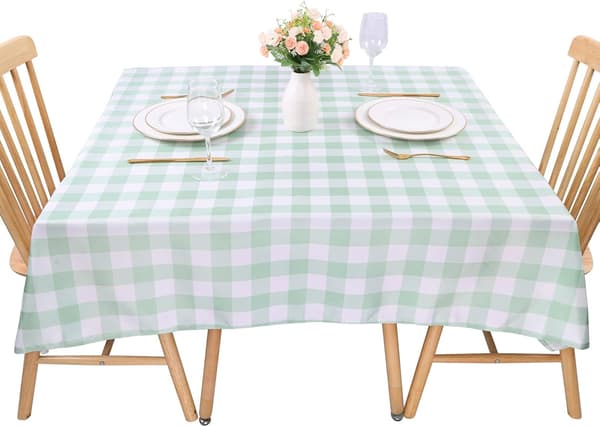 [RM]Light Green Plaid Tablecloth Polyester 140x140cm, Square Plaid Tablecloth Spill-Proof and Wrinkle-Free