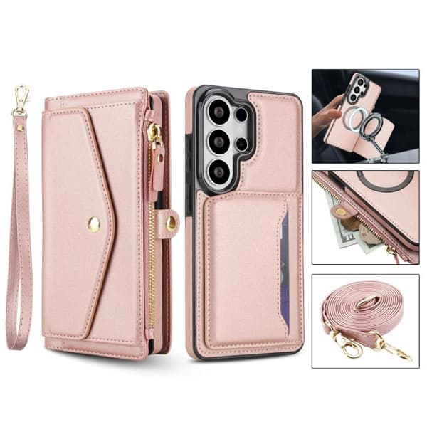 [RM]Samsung Galaxy S26 Ultra 5G Case in Multifunctional Leather with Detachable Strap Roséguld