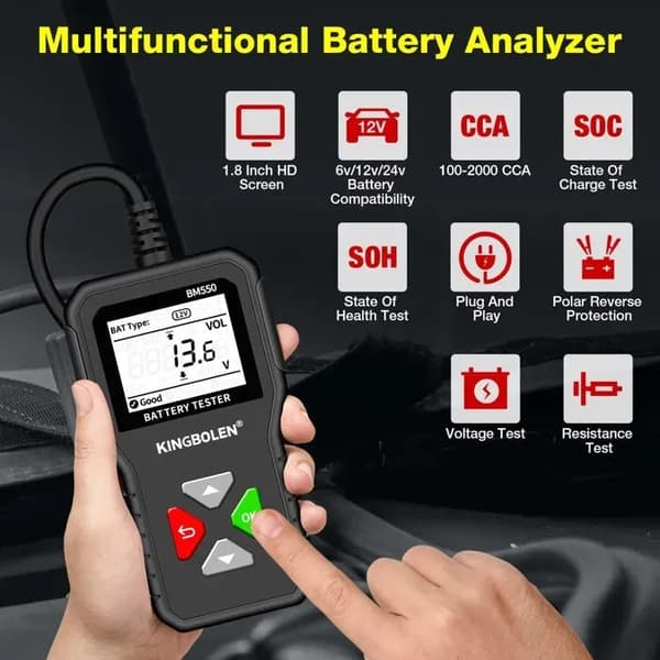 [RM]Battery Tester - BM550 - 6V 12V 24V - 100-2000 CCA - Digital Analyzer - Reverse Polarity Protection