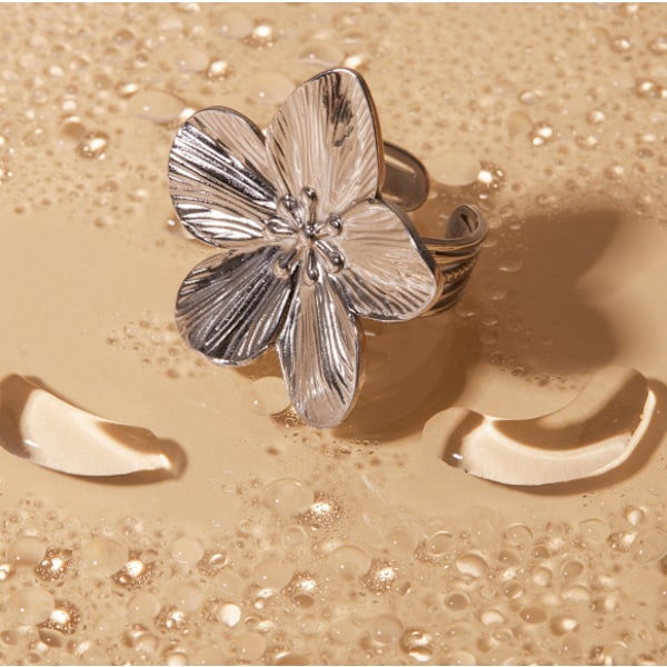 Enkel Blommig Öppen Ring Romantisk Fingerring Mode Justerbara Ringar silver