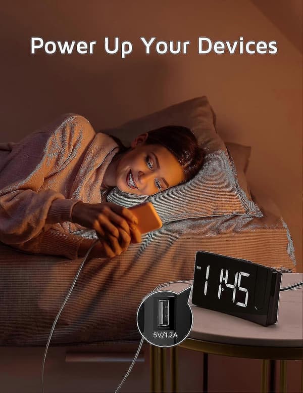 [RM]Projection Alarm Clock, Digital Clock with 180° Rotatable Projector, 3-Level Brightness Dimmer[HK] White Digit