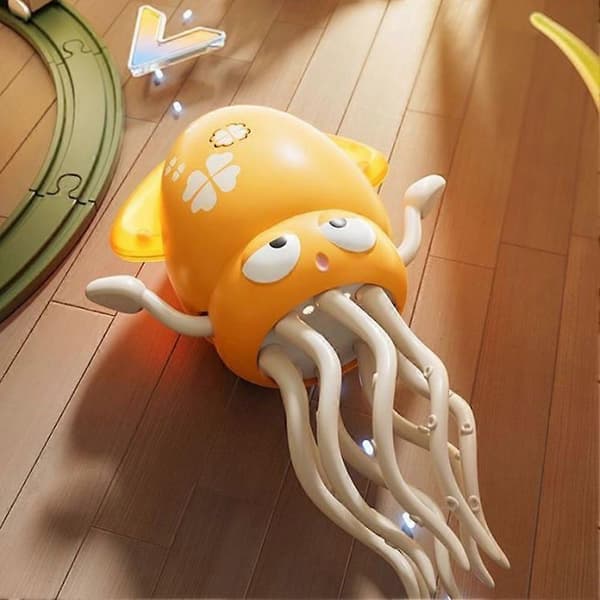 [RM]Musical Dancing Octopus Toy for Kids, Walking Crawling Automatic Avoidance Octopus Toy with Music and Lights, STEM Gift [DB] Yellow