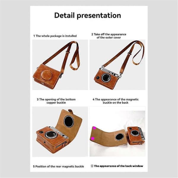 [RM]Glad PU Leather Camera Case, Compatible with Fujifilm Instax Mini EVO, with Shoulder Strap for Easy Carrying, Coffee Color