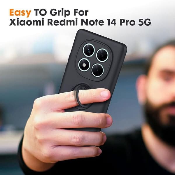[RM]Case for Xiaomi Redmi Note 15 Pro 5G, Slim Light Liquid Silicone with Rotating Ring - Black Svart