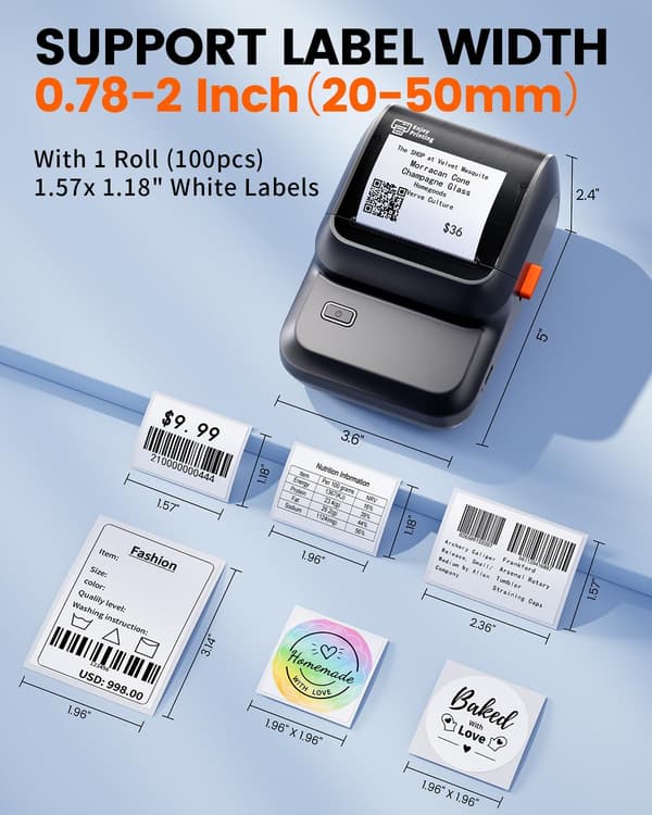 [RM]2025 Latest Model Label Printer with Tape, M100 Bluetooth Label Maker, Versatile App with 2000 Icons and 300 Templates, 2 Inch