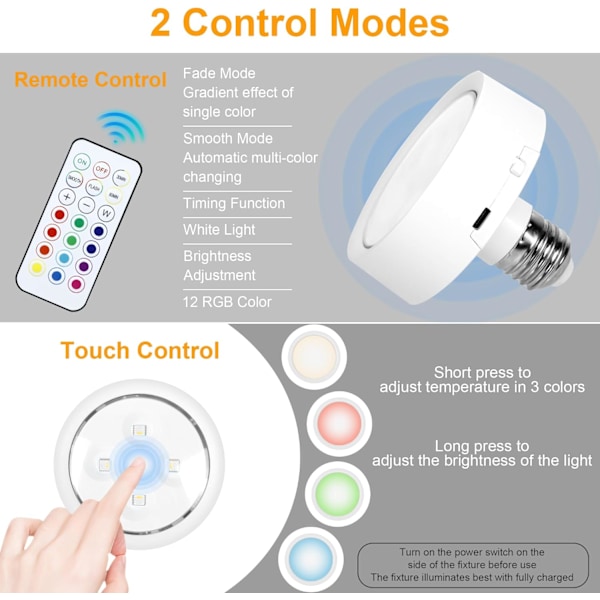 [RM]Rechargeable Battery-Powered Light Bulb for E26 Socket (Detachable), 13 Color Temperatures, Puck Lights with Remote Control, Dimmable and Timer_MGF