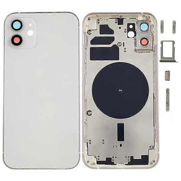 Kompatibel for iPhone 12 6.1 tommer Bak Batteri Hus Deksel+Midtre Plate Ramme+Sideknapper Erstatning, EU Versjon (med CE Logo White