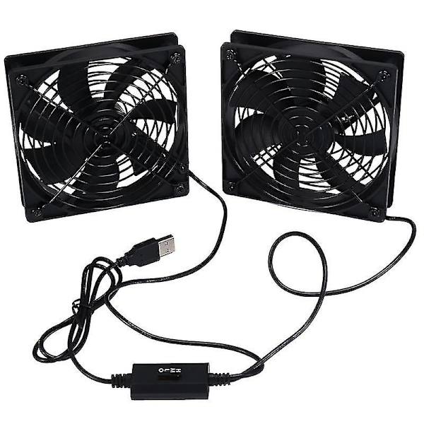 Dubbla 120mm 5v USB-drivna PC-routerfläktar med hastighetsregulator Högt luftflöde Kylfläkt för router CY As shown