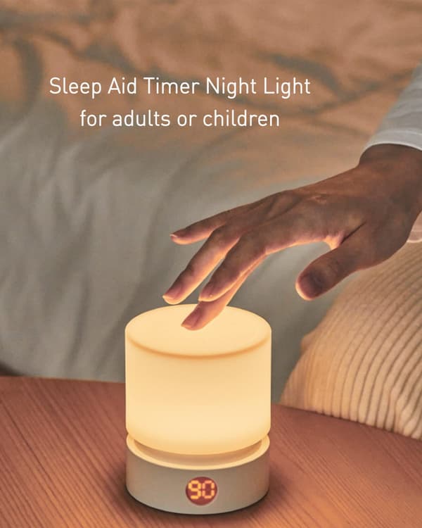 [RM]Night Light with Timer, Small Bedside Lamp, LED Children's Night Light, White, Dimmable, Battery, Rechargeable [Energy Class G]