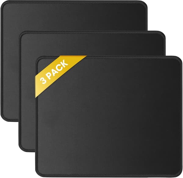 [RM]3-pack Mouse Pad with Stitched Edge, Comfortable Mouse Pads with Non-Slip Rubber Base, Mouse Pads for Computers Laptops Mouse 10.2x8.3x0.12 inch Black