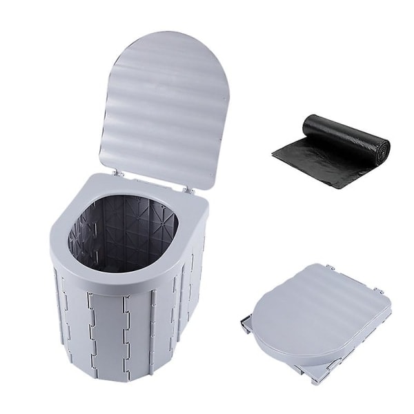 Kannettava WC, yhteensopiva retkeilyn kanssa, kokoontaitettava WC kannella, vedenpitävä kannettava WC, auto, asuntovaunu, teltta-WC, ämpäri-WC, harmaa Grey