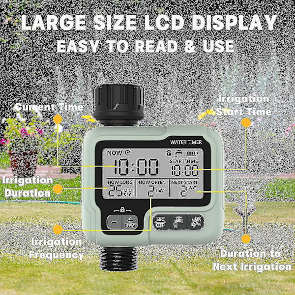 [RM]Water Timer Irrigation Timer Ipx5 Waterproof Manual Automatic Sprinkler with Large LCD Screen Easy Installation A3