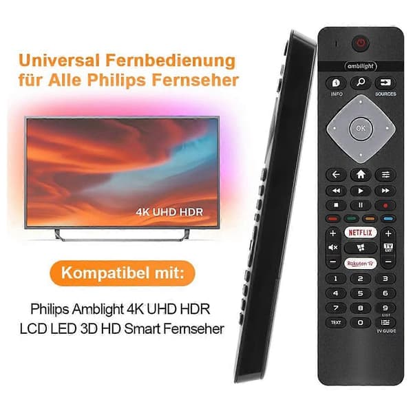 [RM]Remote Control Replacement for All Philips Ambilight 4K Smart LED TV 75PUS6754/12 65PUS6754/12 65PUS
