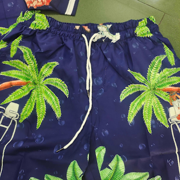 Casablanca Havaiji-rantakukkainen paitapuku kookospähkinäkuviolla, lyhythihaiset shortsit, yhteensopiva miesten ja naisten kanssa, topit ja t-paidat Army Green S