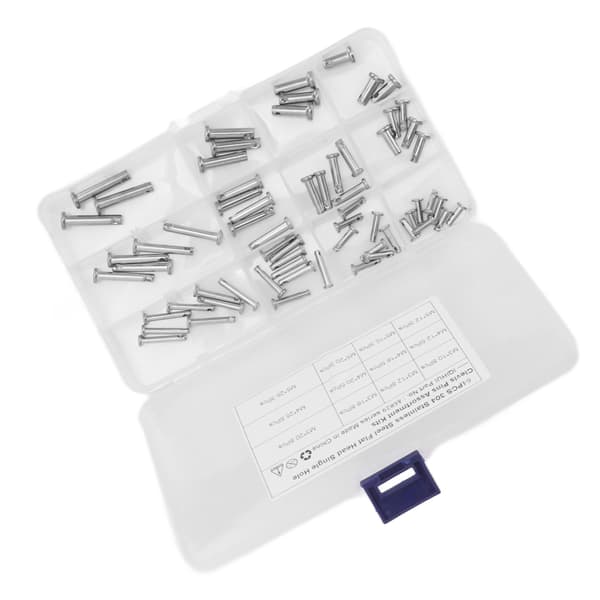 [RM]12 Størrelser Rustfrit Stål Clevis Stift Enkelt Hul Fladt Hoved T-Form Runde Stifter Sortiment Kit til Bil 64 stk.