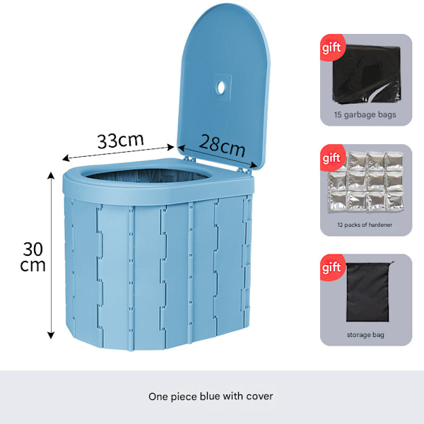 Kannettava WC, yhteensopiva retkeilyn kanssa, kokoontaitettava WC kannella, vedenpitävä porta potty, auto, asuntovaunu, teltta-WC, ämpäri-WC, potta, sininen Blue