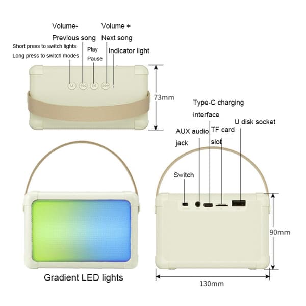 [RM]Portable RGB Lighting Effect Bluetooth Speaker Home Mini Karaoke Audio, Style: Speaker (Beige)