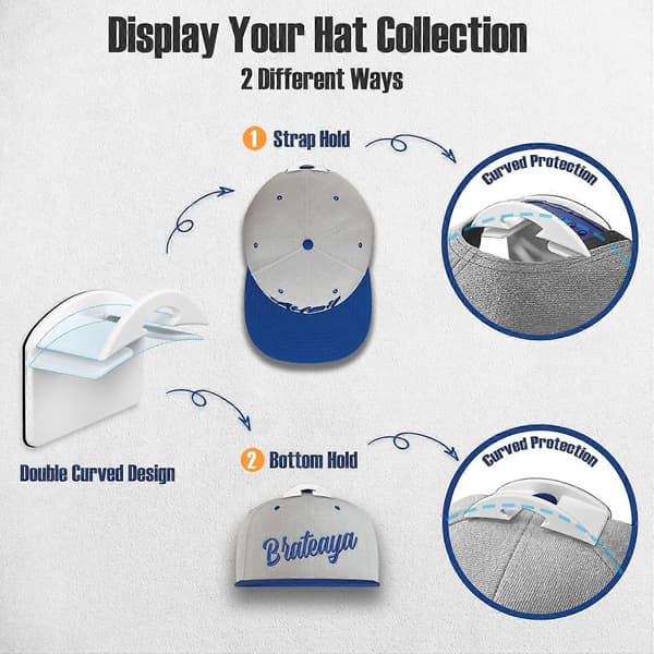 [RM]Baseball Cap Wall Hanger, Self-Adhesive Hat Rack Wall Mount, No-Drill Hat Organizer, White, 10-Pack