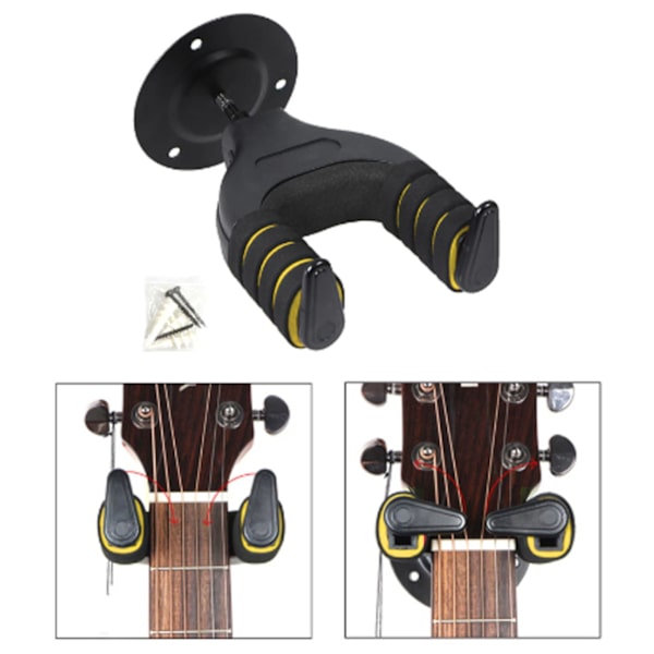 [RM] Guitar Hanger Wall Mounted Automatic Locking Steel Solid Wood Base High Load Capacity Guitar Hook Holder