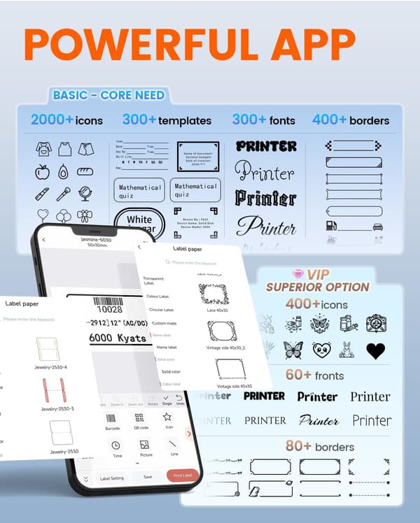 [RM]2025 Latest Model Label Printer with Tape, M100 Bluetooth Label Maker, Versatile App with 2000 Icons and 300 Templates, 2 Inch