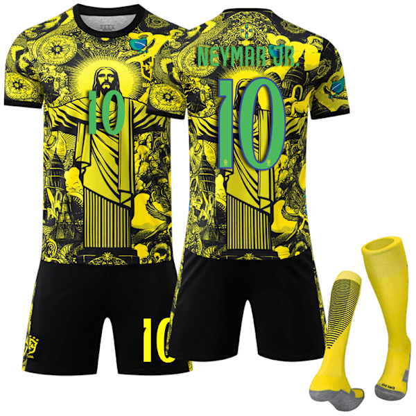 2025-2026 Brasilien Kortärmad Fotbollströja Barn Vuxen Med Strumpor No.10 Neymar gul yellow XS