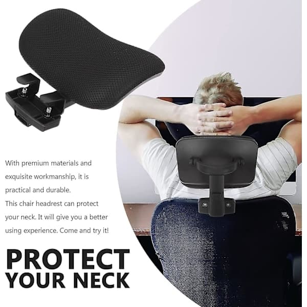 [RM] Office Chair Headrest Attachment Universal Neck Pillow Upholstered Adjustable Height Angle Black and Black
