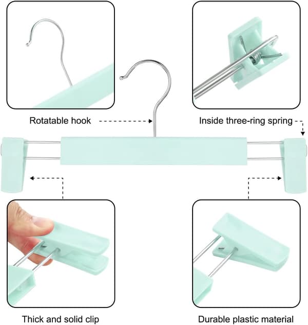 [RM]Space-saving Skirt Hanger with 360° Rotatable Hooks, Adjustable Clips, Pants Hanger, Clothes Hanger for Jeans (20-pack, Green)